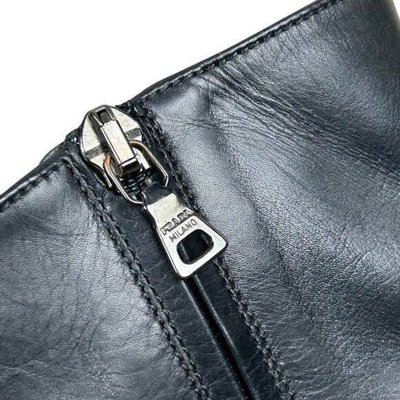 Prada Black Lamb Leather 90s Y2K Pointed Toe Zip Ankle Kitten Heel 7 - Picture 7 of 10